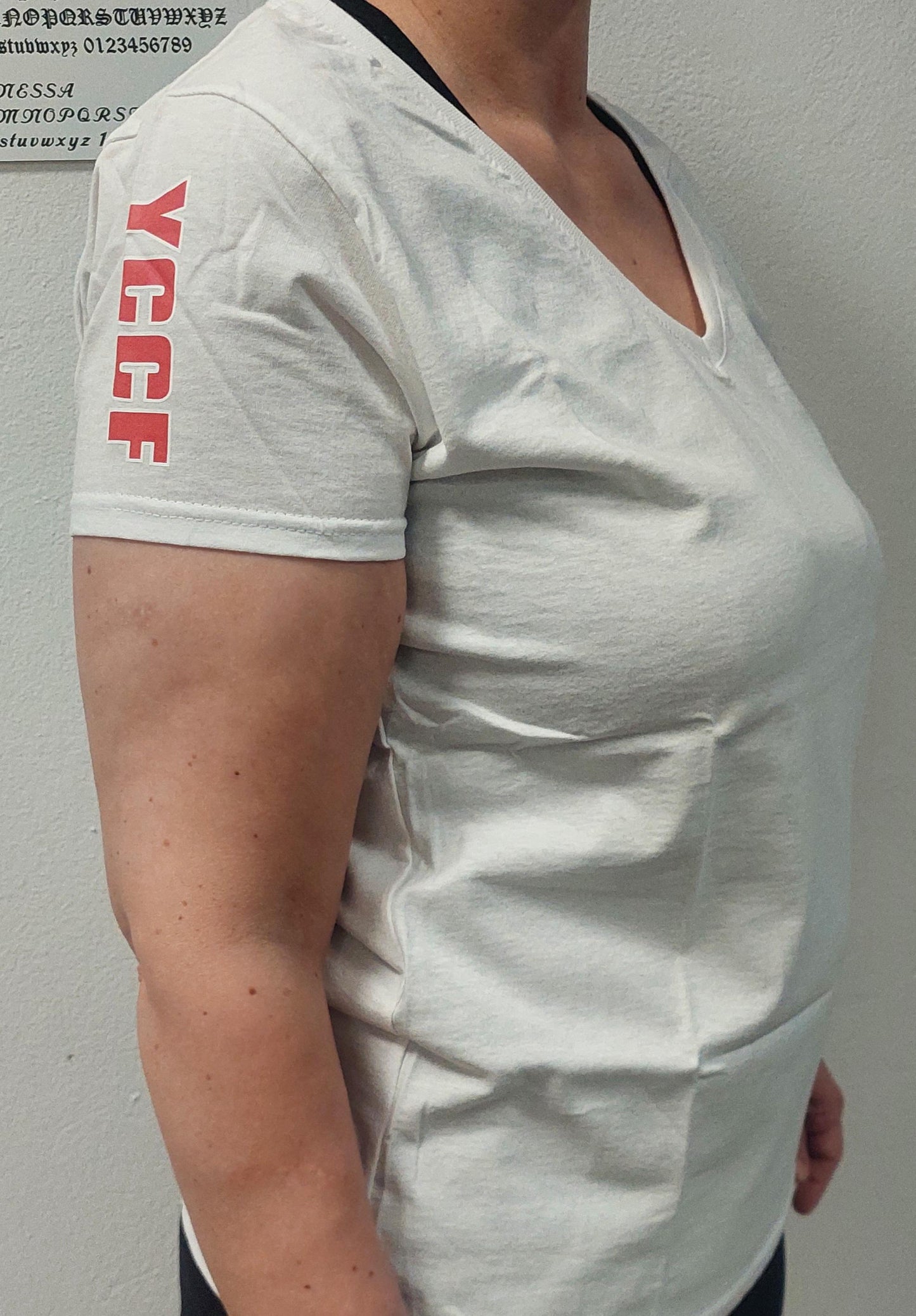 T-paita, valkoinen naisten, V-aukko YCCF