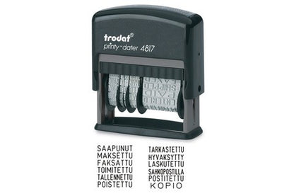 Trodat Dater 4817 -leimasin eri teksteillä