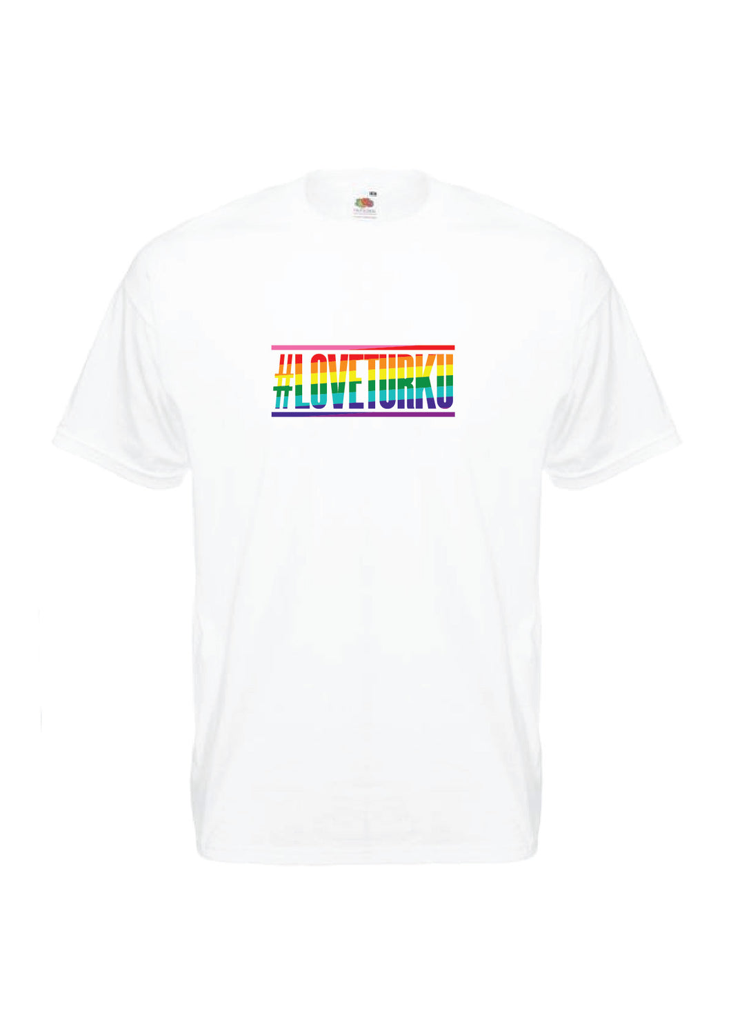 LoveTurku t-paita valkoinen, sateenkaarilogo